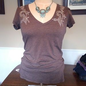Metallic and Rhinestone Embellished Heather Brown